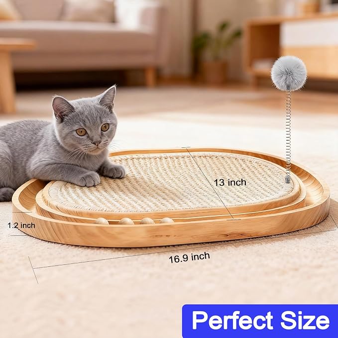 Sisal Cat Scratcher Pad with Wooden Ball Track Toy,Interactive Cat Toys for Kittens & Adult Cats Indoor, Anti-Scratch Furniture Protector for Bored Pet, Cat Enrichment Puzzle - Image 6
