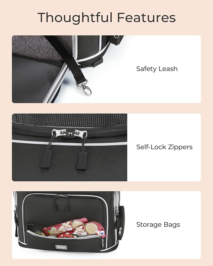 Expandable Pet Carrier: NOBLE DUCK Soft-Sided Cat Dog Carrier 17x11.8X(11.6+4.3) Inches Small Medium Cats Dogs Portable Travel Carrier Up to 25 Lbs Black - Image 5