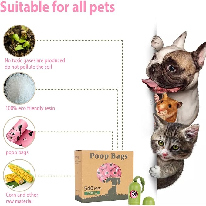 Pink Dog Poop Bags Rolls with Dispenser Leak Proof 540 Count Unscented | Strong Large 9x13 inch Waste Refill Bags for Daily Dog Walks, Cat Litter Cleanup Outdoor Travel and Multi-Pet Households - Image 6