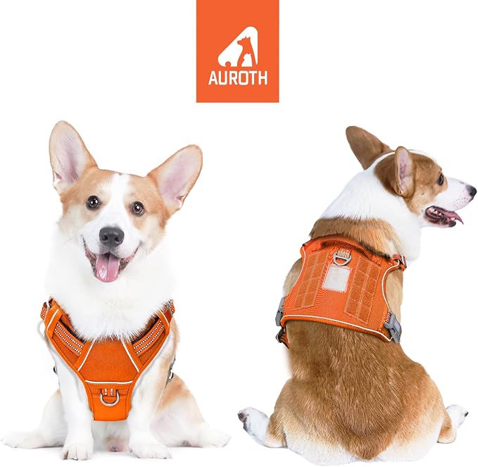 AUROTH Tactical Dog Harness for Large Dogs No Pull Adjustable Pet Harness Reflective K9 Working Training Easy Control Pet Vest Military Service Dog Harnesses Orange M | Heavy Duty with Handle, Breathable Padded, Reflective, Military K9, Easy Control fo... - Image 2
