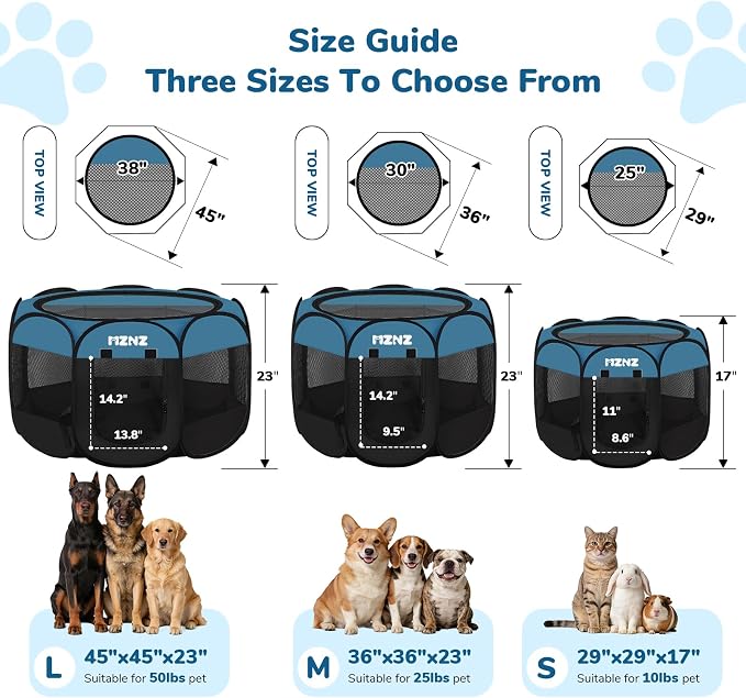 Dog Cat Small Animal Puppy Playpen Crate, Small, Blue Black | Portable Pop Up Pet Cage Enclosure Tent Kennel Indoor Outdoor with Carrying Case, No Assembly, Camping Use - Image 2
