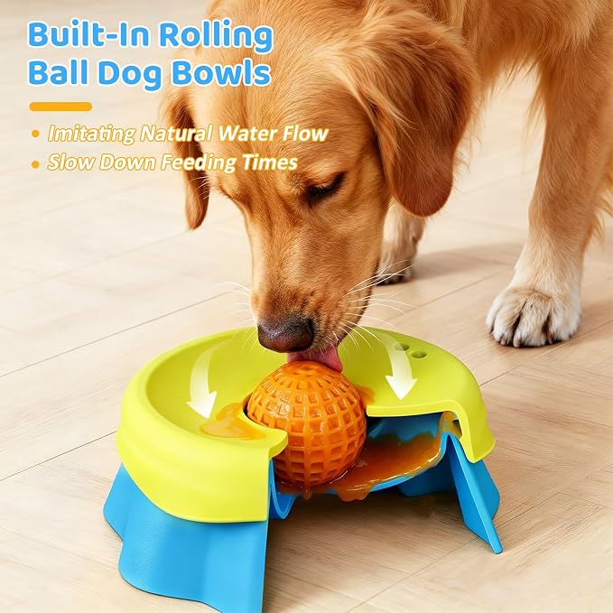 Dog Slow Feeder Bowl, Splash Proof Anti-Gulping Dish for Small Medium Dogs | Controlled eating protects dog gut health. Thick base prevents bowl sliding, spills and floor messes while feeding. - Image 4