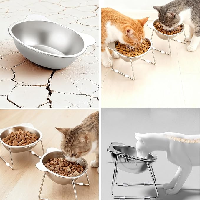 2 Pack Elevated Pet Bowls for Small Cats and Dogs 15° Tilted | Anti-Vomiting Stainless Steel Raised Dishes, 5.9” Whisker & Spine Friendly Indoor Food & Water Bowls - Image 6