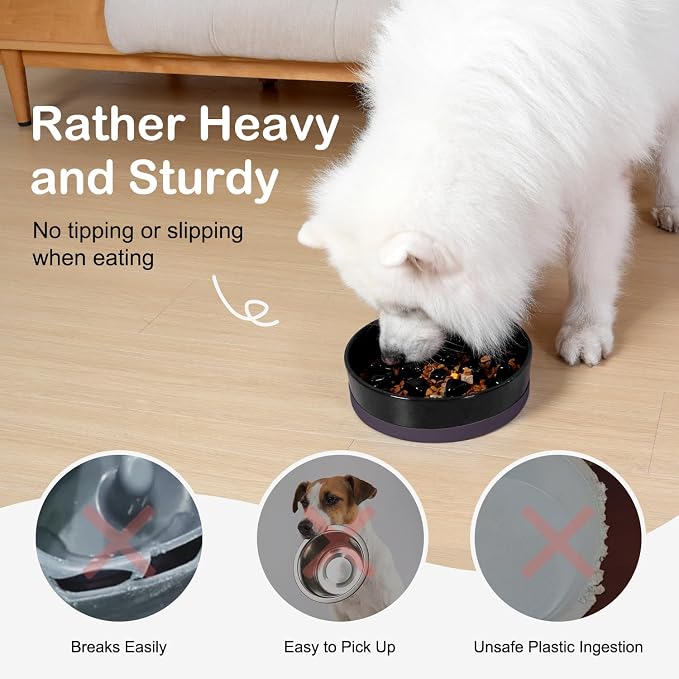Sted Ceramic Slow Feeder Dog Bowls for Medium Large Breed | Slow Feeding Dog Bowl, Dogs Food Bowls for Fast Eaters, Puzzle Dogs Food Bowl with Silicone Base, Maze Black - Image 2