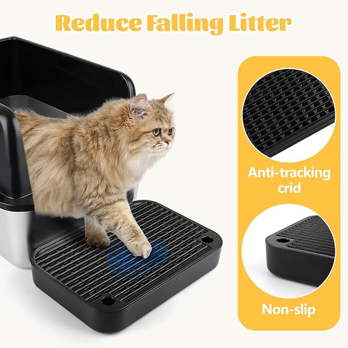 Cat Litter Box Step, Litter Box Ramp Catcher with Filter Function, Black | Litter Box Ramp for Kittens & Old Cats, Washable, Anti-Tracking, Non-Slip Litter Catcher, Easy to Clean - Image 3