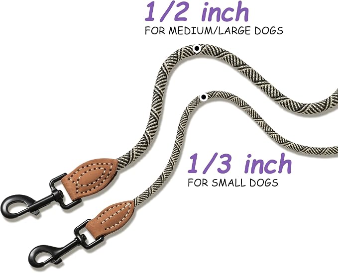 Mile High Life Dog Leash with Genuine Leather-Wrapped Ends, 4/5/6FT | Tangle-Free 360° Swivel Clasp Heavy Duty Rope Leash | Small Medium Large Dogs | Daily Walking (White Beige, 48 Inch, 1/3") - Image 3