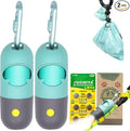 Dog Poop Bags Holder with LED Flashlight|Pet Waste Bags Dispenser for Leash|Doggie Potty Bags Container with Leak-proof Pet Trash Bags and Accessories (2 Holders 30 Bags, Crystal Blue) by YUCHIYA