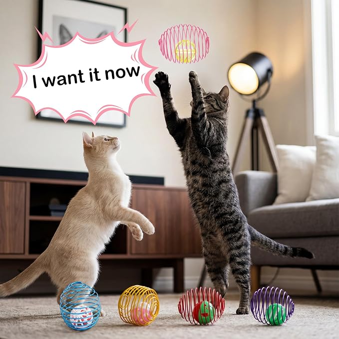Jecery 5 Pcs Cat Toys Spring,Bell Ball,Multicolor | Interactive Metal Cat Toy, Stretchable Rolling Ball, for Indoor Cats, Colorful Playful Coils, Kitten Pet Supplies - Image 5