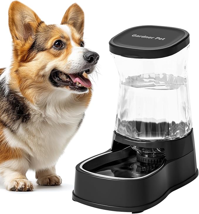 Gardner Pet Automatic Dog Water Dispenser Gravity Stainless Steel Water Waterer Feeder, 100% BPA-Free Large Capacity Water Feeding Bowls for Medium & Large-Sized Dogs Cats Other Pets -(1 Gallon) by GardnerPet
