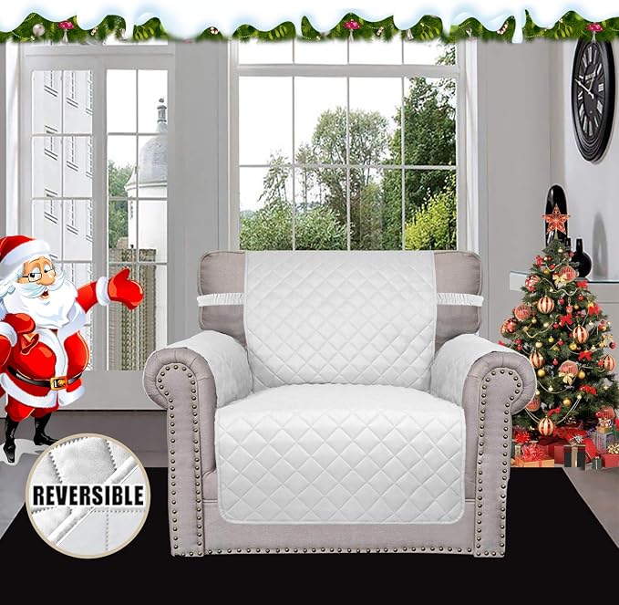 Easy-Going Chair Sofa Slipcover Reversible Sofa Cover Water Resistant Couch Cover Furniture Protector Cover with Elastic Straps for Pets Kids Children Dog Cat (Chair, White/White) | Machine Washable Slipcover For Dogs, Water Resistant Furniture Mat For... - Image 2
