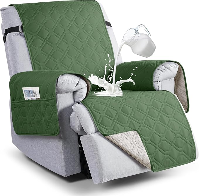 VANSOFY 100% Waterproof Recliner Chair Covers Washable, Vine Green, 25" | Non-Slip, Slipcover with Pocket, Furniture Protector, Elastic Straps, Chair Cover for Pets, Dogs by VANSOFYFURNITURECOVERS