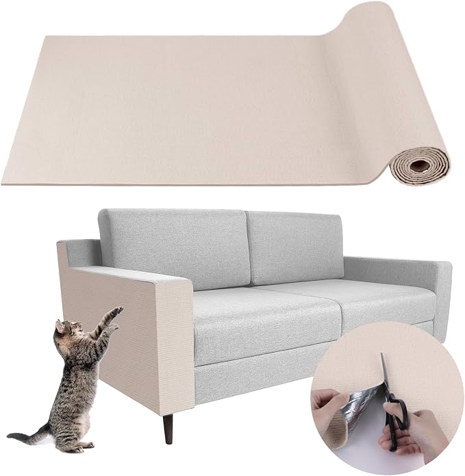 LSGCQ Cat Scratch Mat Self Adhesive Cat Scratch Furniture Protector | Self Adhesive Cat Scratching Mat Replacement for Cat Tree Post Couch Wall Furniture Protector (39.3" x 15.8", Cream White) by LSGCQ