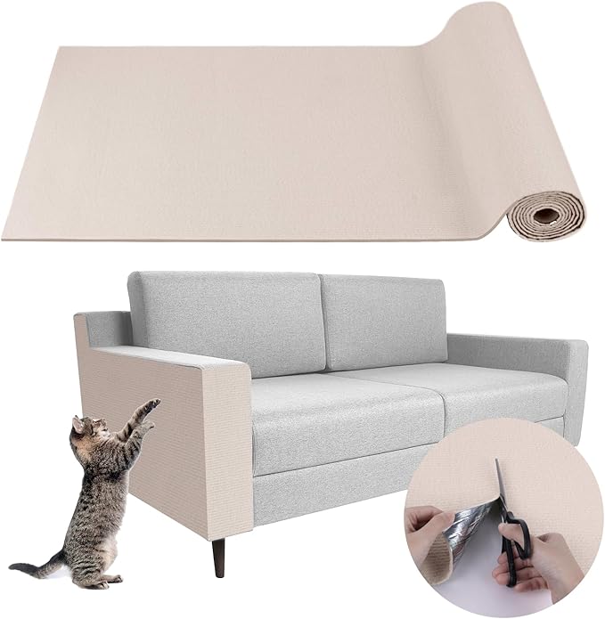 LSGCQ Cat Scratch Mat Self Adhesive Cat Scratch Furniture Protector | Self Adhesive Cat Scratching Mat Replacement for Cat Tree Post Couch Wall Furniture Protector (157.4" x 15.8", Cream White) by LSGCQ