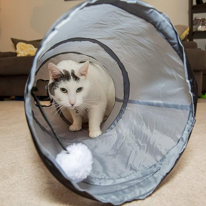 PetLike S Cat Tunnel Collapsible Pop-up Pet Tube Hideaway Play Toy with Ball (1 Way, Grey) - Image 3