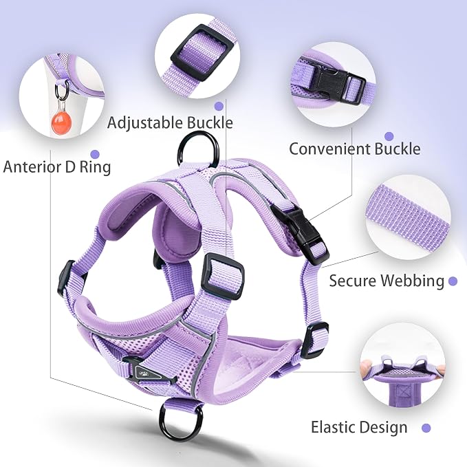 Dog Harness Medium Sized Dog Pet Vest with Leash Set Lilac L | Adjustable Puppy Vest Harness, No Choke No Pull, Soft Padded, Step-in Dog Vest, Reflective Cat Harness, Breathable Air Mesh - Image 3