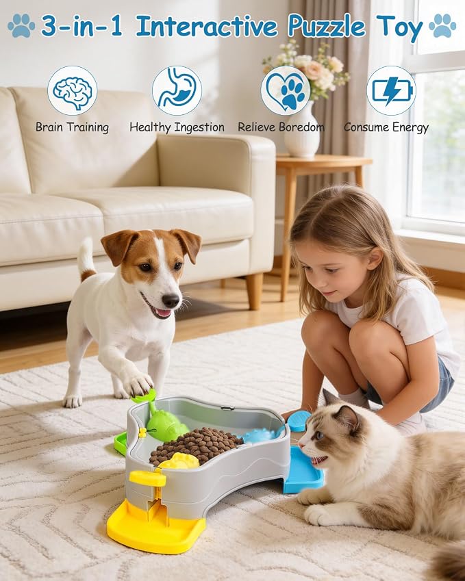 Dog Puzzle Toy, 3-in-1 Interactive Dog Puzzle Toys Press-Type Dog Treat Dispenser Toy Dog Enrichment Toy No-Slip Slow Feeder Interactive Brain Training Toys for Smart Dog Cats, 3 Colors - Image 3