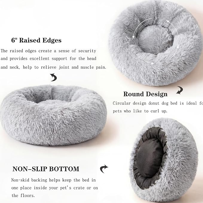 nononfish Comfortable Donut Dog Bed for Small Dogs,Plush Pet Bed | Comfortable plush donut bed with supportive edges for indoor sleeping. - Image 5