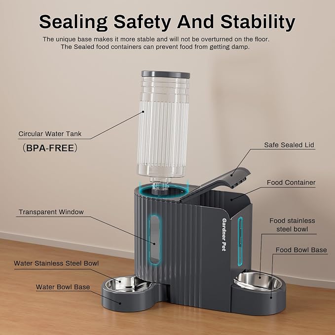 Gardner Pet Automatic Gravity Cat Food Feeder and Water Dispenser Stainless Steel Two-in-One Set Large Capacity Dispenser for Pets Dogs, Puppies, Kittens-(1.6 Gallons x 2) - Image 8