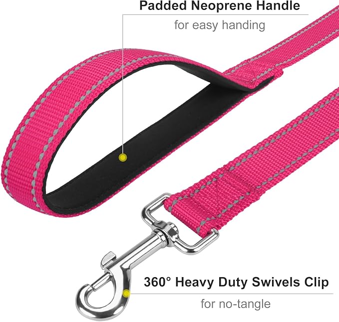 6FT Reflective Dog Leash, Padded Handle for Small Medium Dogs | Comfortable Nylon, Soft Handle Cushioning, Reflective Safety at Night, Walking Leash for Park & Hiking (3/4in, Hot Pink) - Image 5