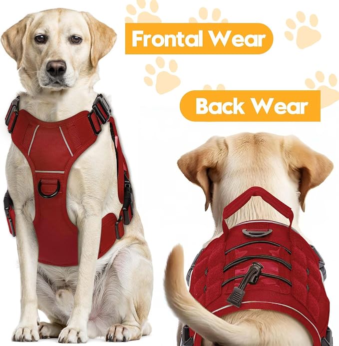 Heavy-Duty Tactical Dog Harness for Large Dogs, No Pull Adjustable Reflective Pet Vest with Molle System, K9 Military-Grade Control for Service Training, Outdoor & 10+ Breeds, Red, Medium - Image 7