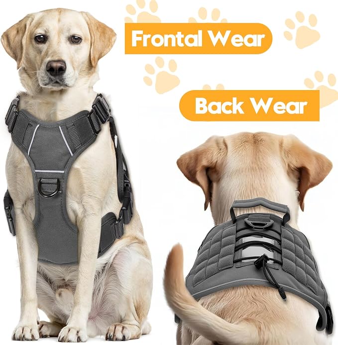Heavy-Duty Tactical Dog Harness for Large Dogs, No Pull Adjustable Reflective Pet Vest with Molle System, K9 Military-Grade Control for Service Training, Outdoor & 10+ Breeds, Gray, XX-Large - Image 7