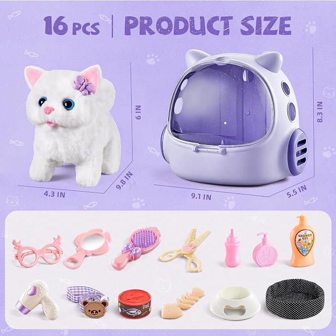 Cat Toys for Kids Girls 3 4 5 6 Year old, Interactive Toy Cat with Walking and Meowing, Electronic Robot Stuffed Cat, Pretend Play Toys for Toddler 3-5 6-8, Idea Birthday Gifts for 5 Year old Girls - Image 8