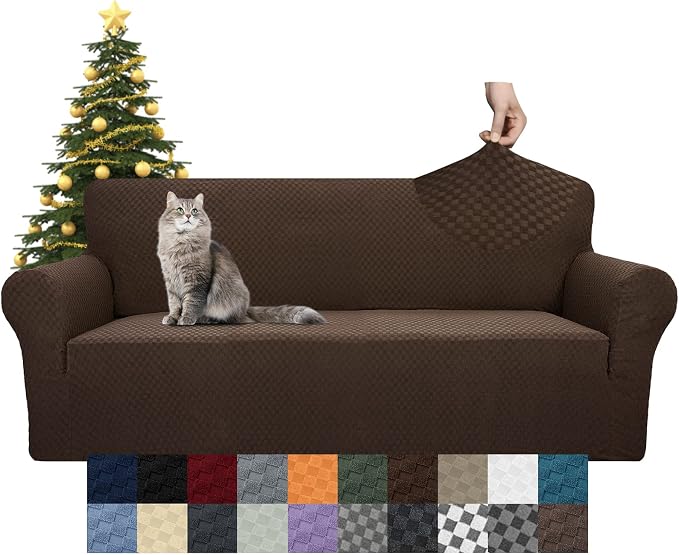 YEMYHOM Couch Cover Latest Jacquard Design High Stretch Sofa Covers for 3 Cushion Couch, Pet Dog Cat Proof Slipcover Non Slip Magic Elastic Furniture Protector (Large, Dark Coffee) - Image 8