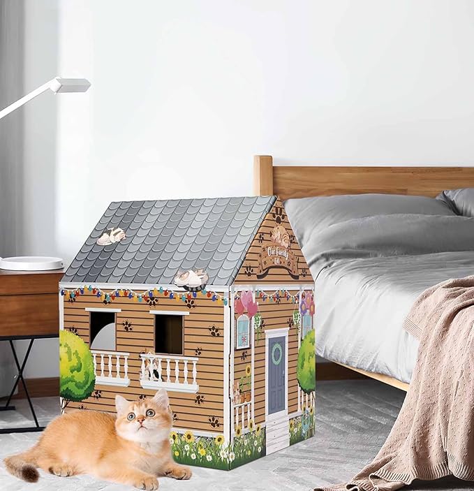 Cardboard Cat House with Scratch Pad Large Cats Scratching Playhouse Scratcher House for Indoor Cats Cardboard Cat Play Box - Image 6