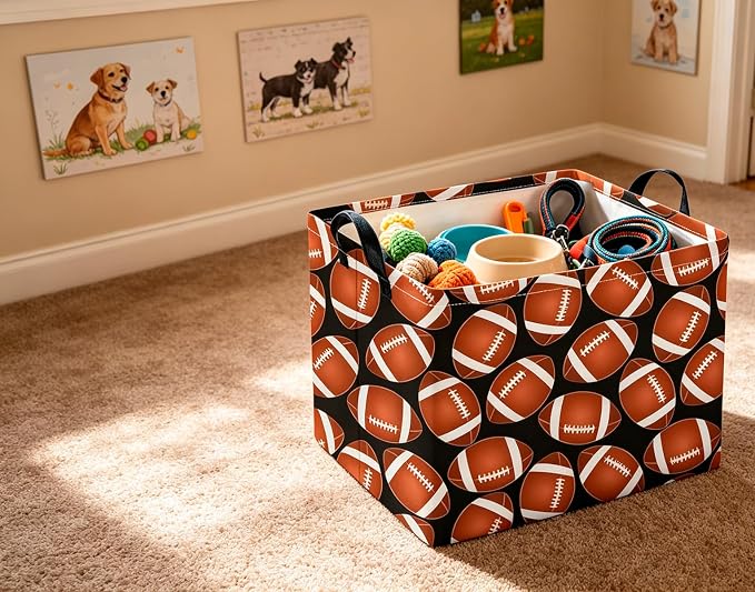 CLOCOR Rectangular Storage Basket Empty,Gift Basket,Waterproof Storage Bin with Handles,Room Decor(Big Rugby) - Image 2