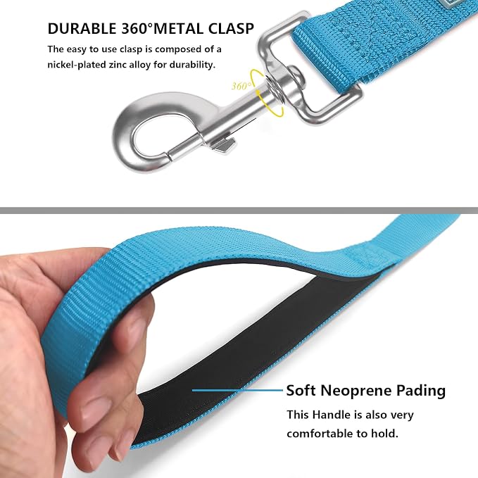 6 FT Reflective Dog Leash for Large Dogs,Sky Blue | Padded Handle,Metal D-Ring,Heavy Duty Nylon Webbing, for Walking & Training - Image 4