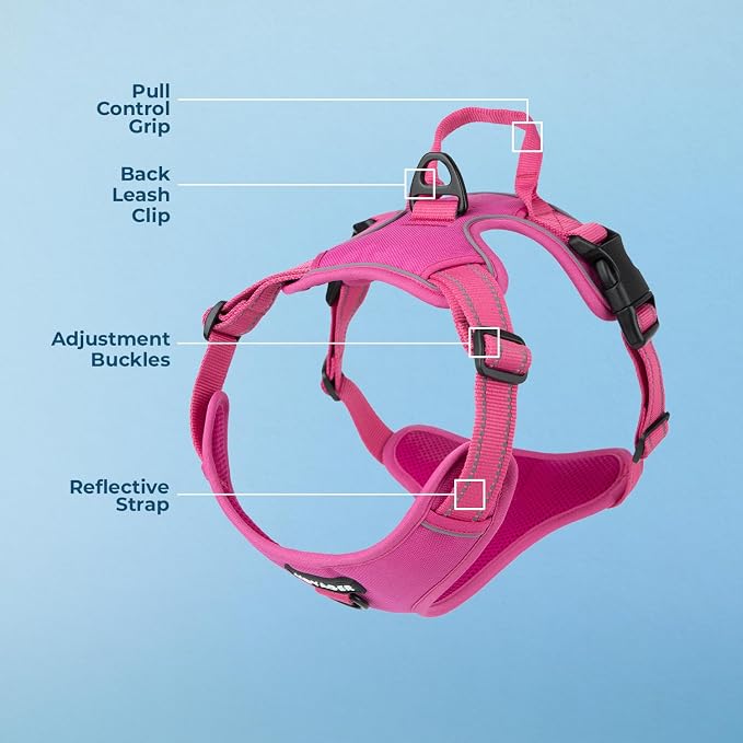 Voyager Dual Attachment No Pull Harness - Fuchsia, X-Large | 28 - 37" in Chest, No Pull Dog Harness, Fully Adjustable, 3M Reflective Technology, Front & Back D-Rings, Walking & Training - Image 3