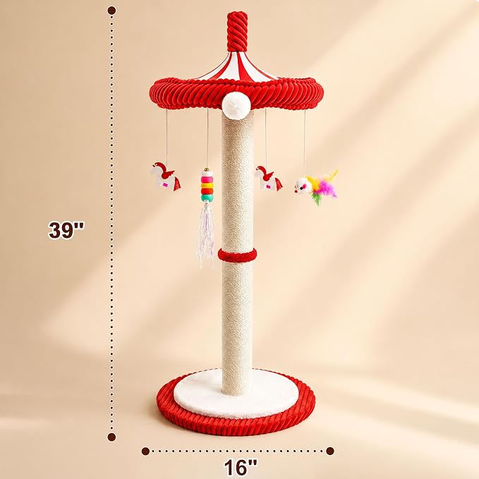 Carousel Cat Scratching Post with Hanging Toys, Interactive Cat Toys | 39" Tall,Cute Cat Post with Rotating Top, Cat Toys for Bored Indoor Adult Cats, Large,Stable, Sisal Rope - Image 7