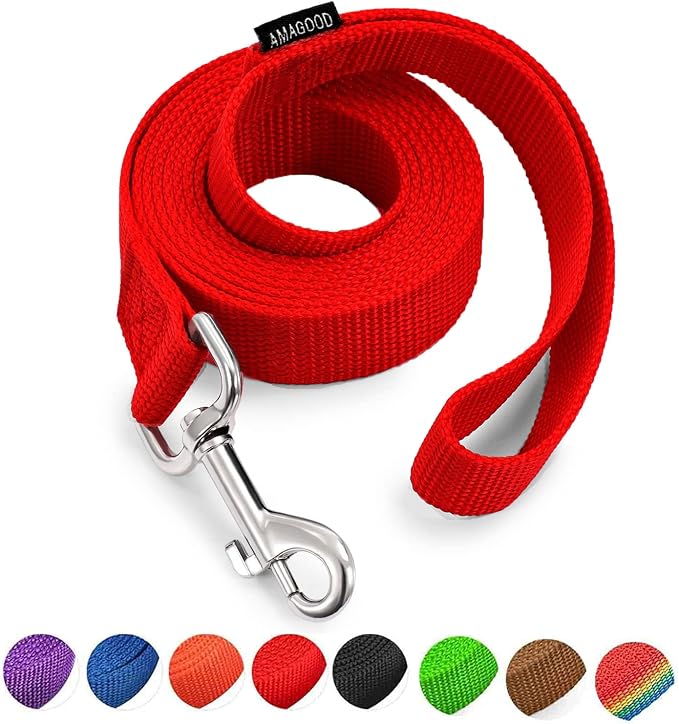 AMAGOOD 6 FT Puppy/ Dog Leash, Strong and Durable Traditional Style Leash with Easy to Use Collar Hook, Great for Small, Medium and Large Dogs (1 in x 6 ft, Red) by DOGLEASH