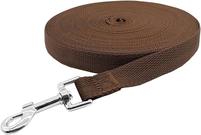 Nylon Training Dog Leash for Small Medium Large Dogs, 15ft 20ft 30ft 50ft Long Leash Dog/Puppy Lead for Obedience Recall Training, Camping (1" x 50ft, Brown) - Image 3