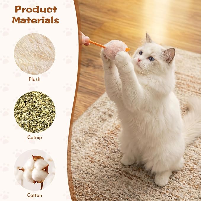 WRW Cat Mice Toys with Catnip for Indoor Cats, 12 Pcs, 7 Colors | 12 Plush Catnip Mice Toys with Realistic Design, for Indoor Cats to Chase, Bite, Swat and Play Fetch - Image 3