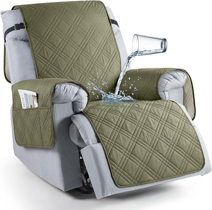 TAOCOCO 100% Waterproof Recliner Chair Cover, Non Slip Recliner Covers for Recliner Chair with Pocket, Washable Reclining Chair Cover Furniture Protector for Kids,Dogs(23.6'', Green) by TAOCOCO