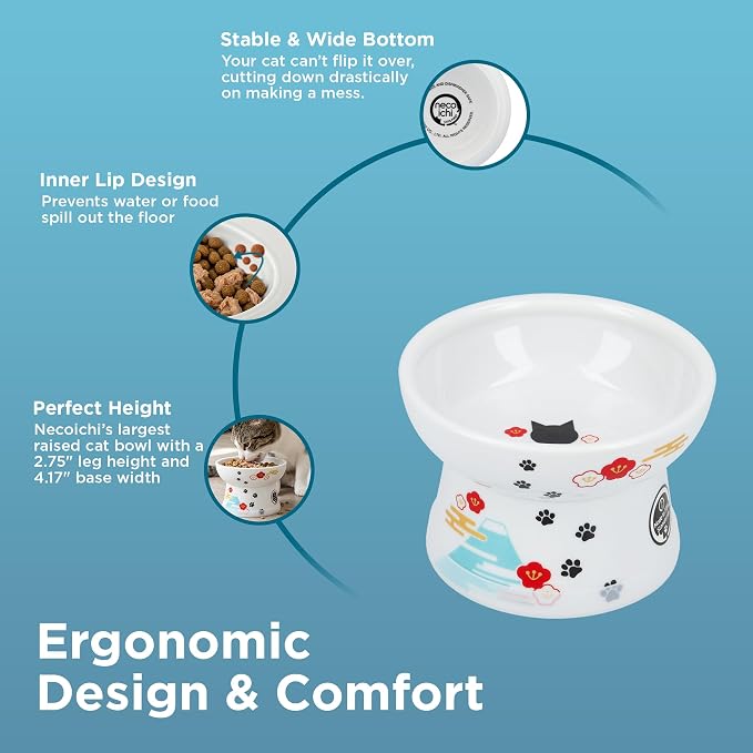 Necoichi Ceramic Elevated Cat Food Bowl (Fuji, Regular Flat) - Image 3