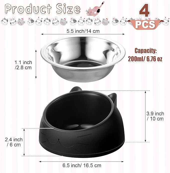 Irenare Elevated Cat Bowls 4 Pack, Stainless Steel Slanted Food Dishes 7oz, Raised Pet Bowls for Cats Small Breeds, Ergonomic Kitten Puppy Feeding Set for Digestion Health Easy Clean - Image 2