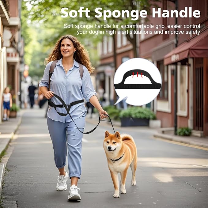 9.19ft Hands Free Dog Leash Adjustable for Medium Dogs, Black | Versatile Handheld Crossbody Waist Lead with 3 Rings, Easy Adjust for Running Jogging Walking, Sponge Handle - Image 6