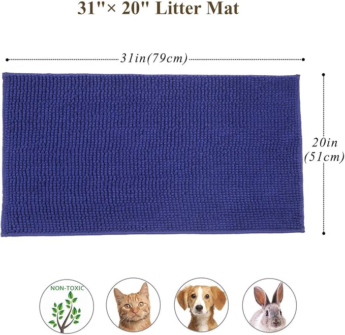 VIVAGLORY Cat Litter Mat Softgrip Litter Trapping Mat, 31"× 20", Navy Blue | Litterbox Rug Box Catcher for Indoor & Floor, Easy Clean Washable Less-Mess Waterproof for Cat - Image 5