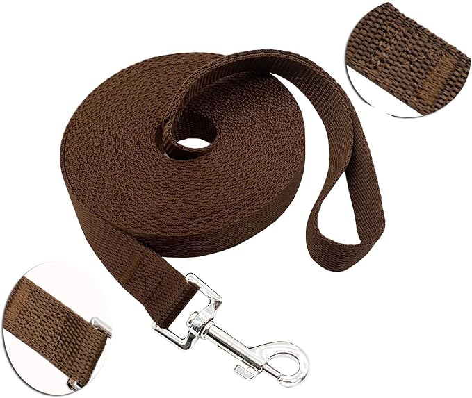 Nylon Training Dog Leash for Small Medium Large Dogs, 15ft 20ft 30ft 50ft Long Leash Dog/Puppy Lead for Obedience Recall Training, Camping (15ft, Brown) - Image 2