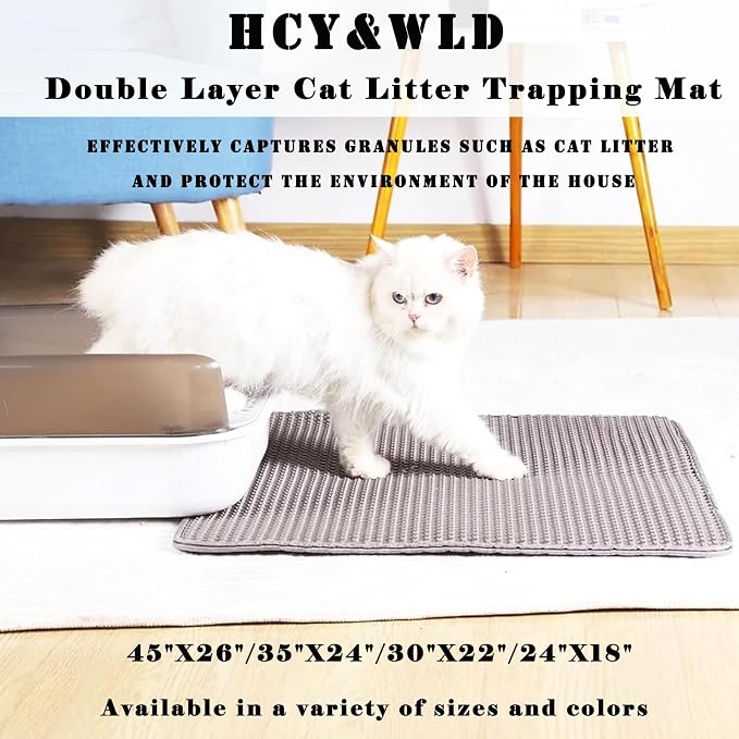 HCY&WLD Cat Litter Mat, Honeycomb Double Layer Litter Trapping Mat | Safe Materials, Soft on Paws, Waterproof Urine Proof Non-Slip, Protects Floors, Less Waste, Easy to Clean, Gray, 24" x 18" - Image 2