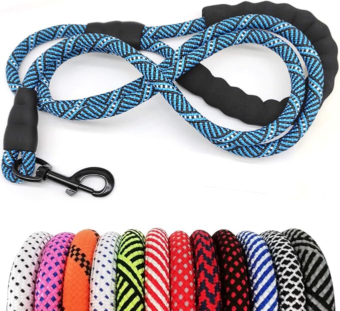 MayPaw Rope Dog Leash 3/6/8/10/12/15/20/30 FT, Heavy Duty Nylon Pet Leash, Soft Padded Handle Thick Lead Leashes for Large Medium Dogs (1/2" * 6', Blue Black) by MayPaw