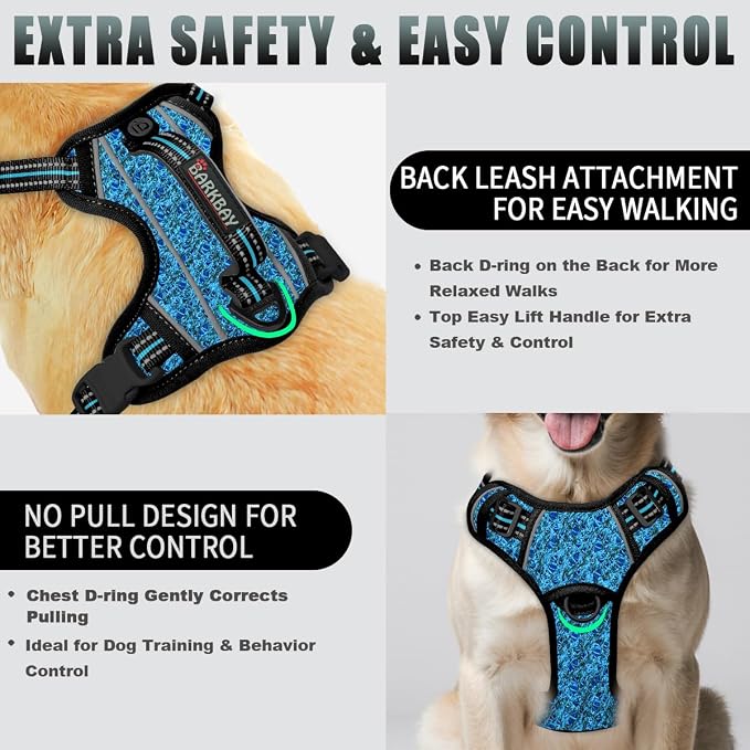 BARKBAY No Pull Dog Harness Large Reflective Dog Harness with Front Clip and Easy Control Handle for Walking Training Running with ID tag Pocket(Blue/Black,L) - Image 3