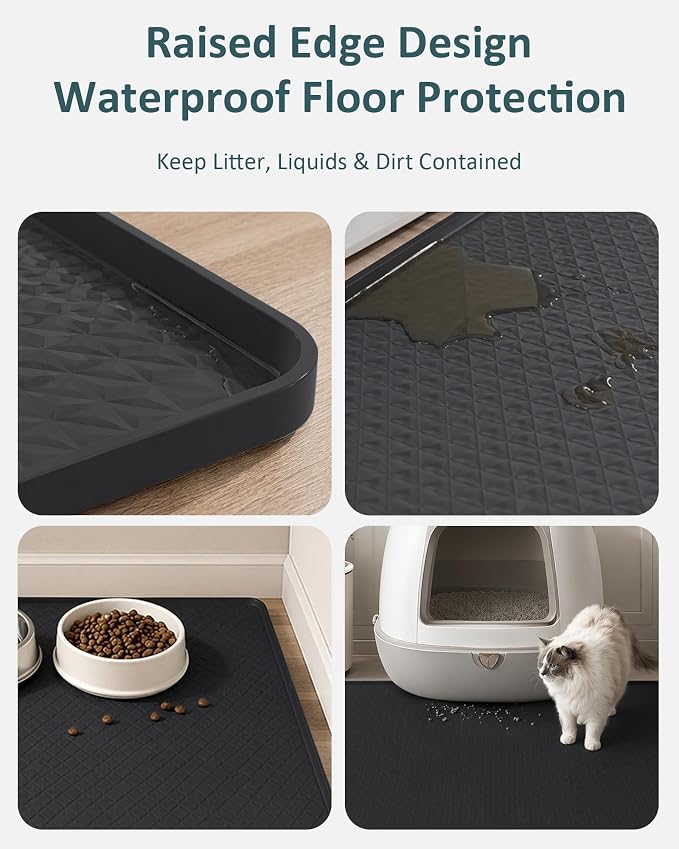 Extra Large Cat Litter Mat, Waterproof Litter Mat, 51.2 x 25.6 in | Silicone, Raised Edge Desgin, Waterproof, Traps Litter Water Dirt, Easy Clean Non Slip Floor Protector - Image 3
