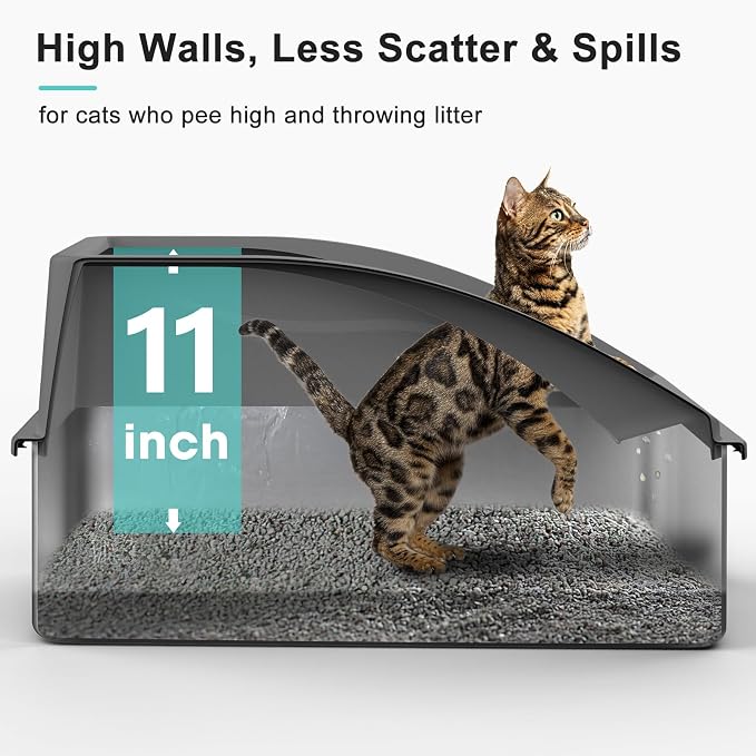 AIPERRO Stainless Steel Litter Box | XL Metal Cat Litter Boxs with Lid | Enclosed High Sided for Big Cats | Anti-Urine Leakage | Non-Stick & Easy to Clean with Litter Mat & Metal Scoop (Dark Gray) - Image 5