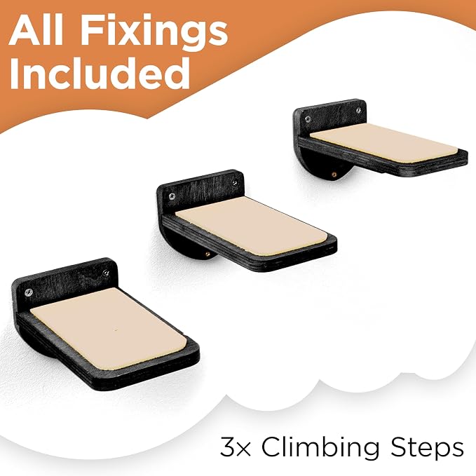 INICIO Cat Wall Steps, Set of 3, Black | 8.7"x4.7", Floating Steps, For Climbing or Playing - Image 3