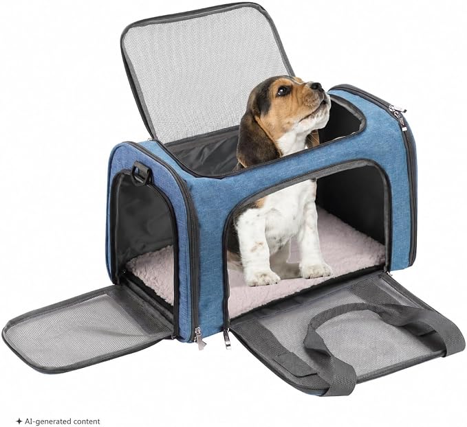 Mr. Pen- Pet Carrier, 17.5" x 11.2" x 11.5", Medium Size, Blue | Portable Travel Carrier for Small Pets, Cats & Small Dogs, Breathable Mesh, Safety Inner Leash - Image 7