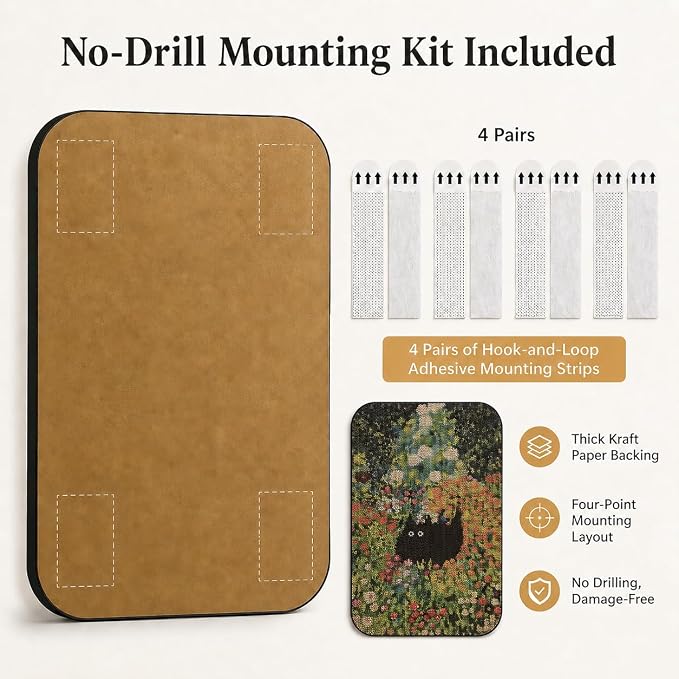 Cat Wall Scratcher, Art Cat Scratching Board for Indoor Cats | Wall Mounted Cat Scratch Pad, Water-Based Ink, Hook&Loop Strips, Floor or Wall Use, 16.7x11x1 Inch, Flower Garden - Image 4