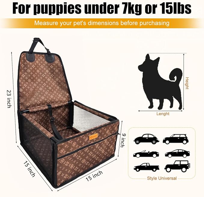Pet Dog Booster Seat, Upgrading the Framed wall to Prevent Collapse，Breathable and Foldable Pet Car Basket，Removable andWashable pet car seat (Brown Frame) - Image 3